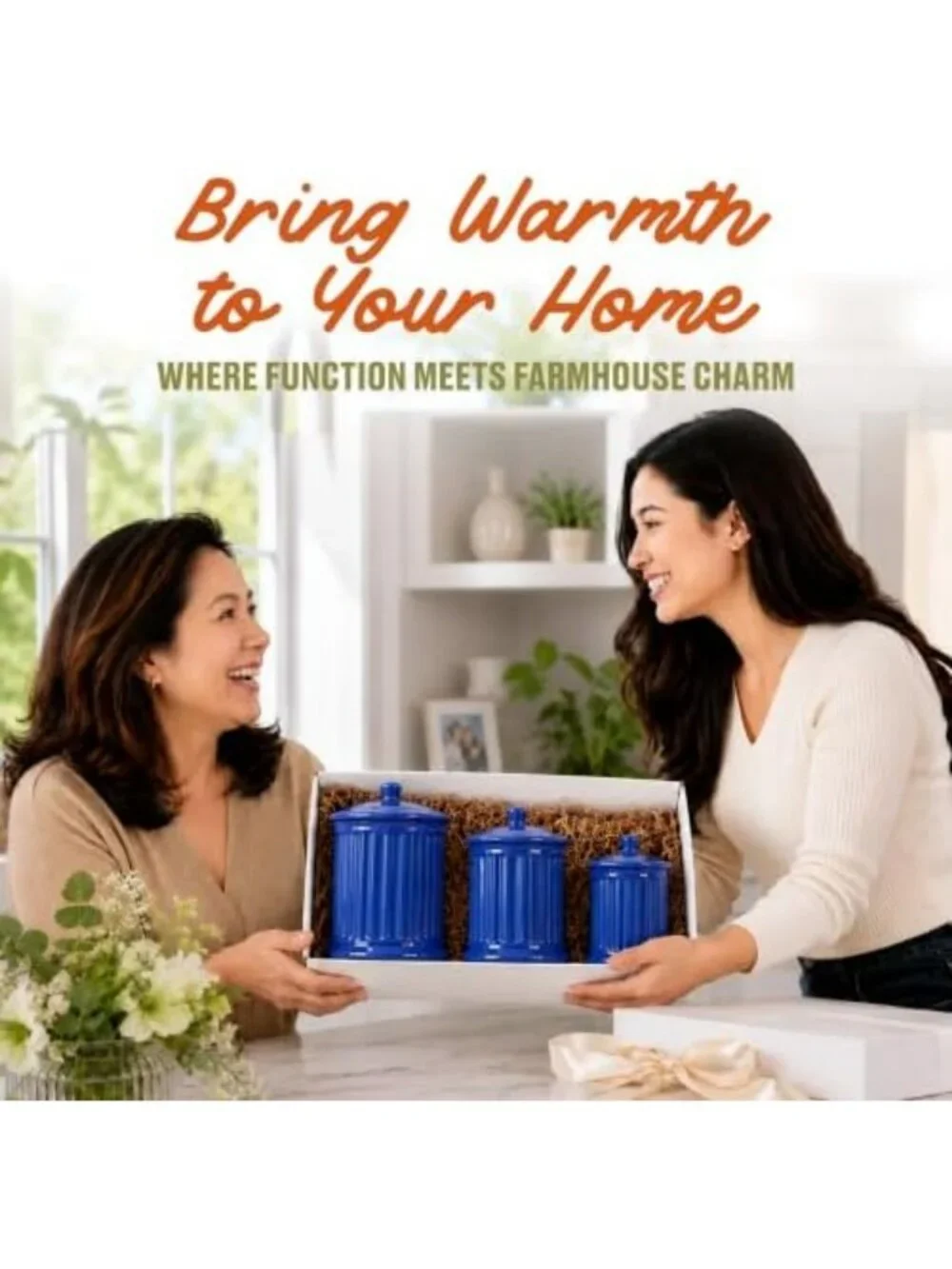 Set of 3 Blue Canisters - 88 Oz Kitchen Storage Containers for Home Organization